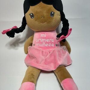 Mi Primera Muñeca 16” Plush Doll Pink Dress Braids Soft Toy